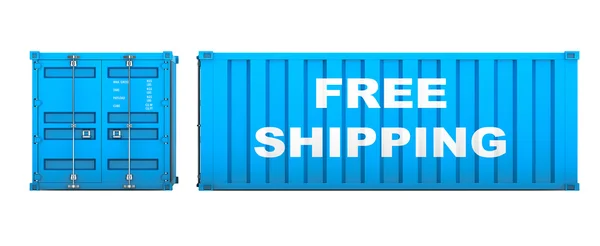Container de transport maritim cu semn de transport gratuit. Redare 3d — Fotografie, imagine de stoc