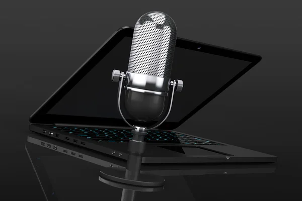 Retro Microphone with laptop — Stok fotoğraf