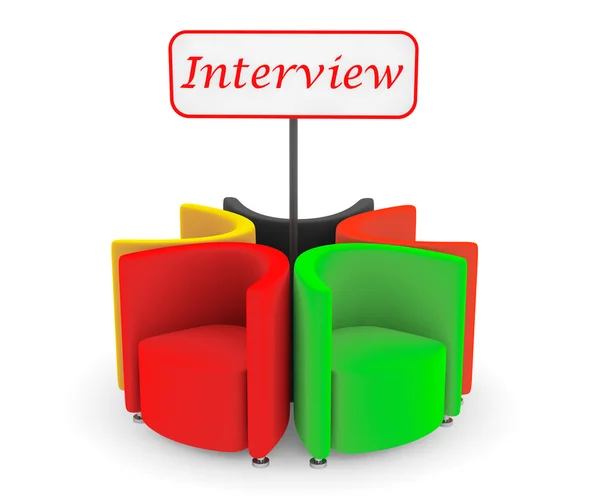Multicolor Abstract Chairs with Interview banner — Stock Photo, Image