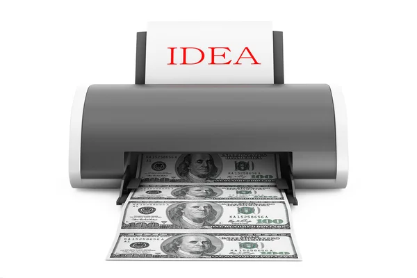 Concepto de Idea al Dinero. Impresora convertir idea a dinero —  Fotos de Stock