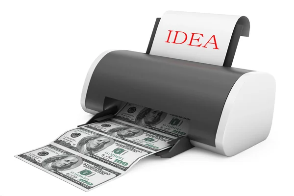 Concepto de Idea al Dinero. Impresora convertir idea a dinero — Foto de Stock