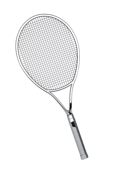 Prateado closeup raquete de tênis — Fotografia de Stock