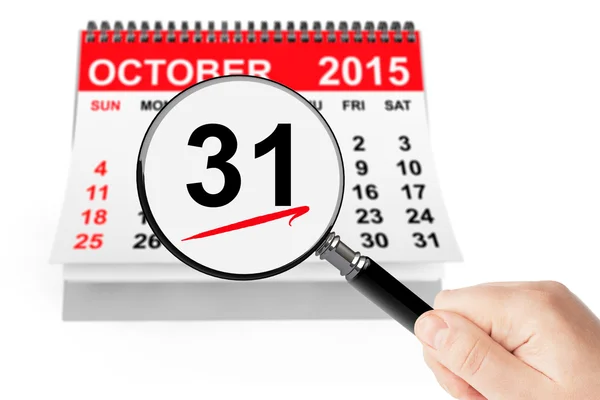 All Saints Day Concept. 31 October 2015 calendar with magnifier — Stock Photo, Image