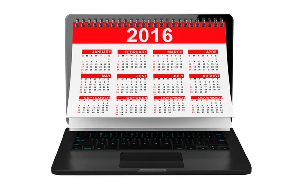 2016 ano calendário sobre a tela do laptop — Fotografia de Stock