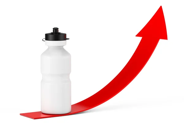 Koncepcja fitness. Butelka wody Sport nad czerwoną strzałką — Zdjęcie stockowe