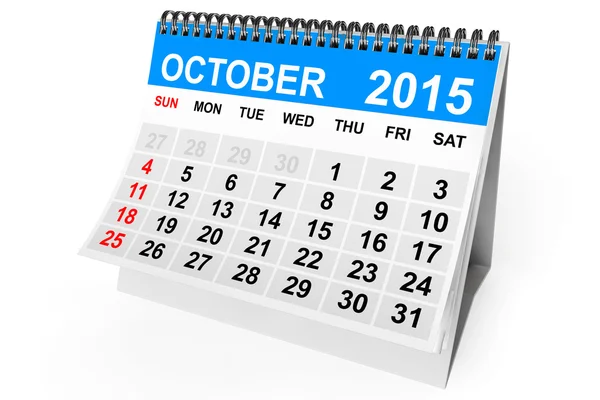 Calendario Octubre 2015 — Foto de Stock