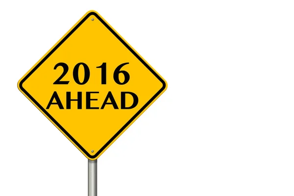 2016 рік Попереду дорожній знак — стокове фото