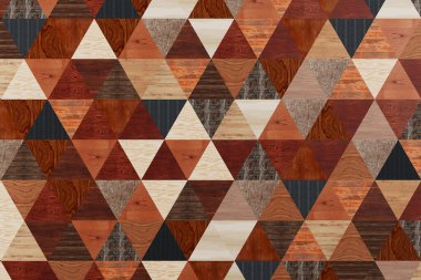 İç Tasarım Konsepti. Çoklu Renkli Ahşap Üçgen Döşemeden Yapılan Geometrik Desen Kusursuz Bir Yüzey Arkaplan Dokusunu Oluşturuyor