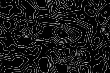 Haritalama ve Keşif Konsepti. Soyut Beyaz Topografik Konferans Çizgileri Siyah Arkaplan Ekstrem Yakın Çekim. 3d Hazırlama