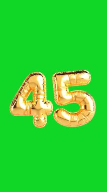 Sosyal Medya için 4k Çözünürlük Dikey Videosu: Yıldönümü Kutlaması Kavramı. Parlak Altın Balon Alfa Matte ile Yeşil Ekran Arkaplanında Kırk Numara Şeklinde İlerliyor