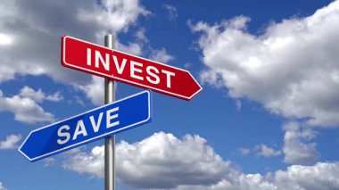 4k Çözünürlük Videosu: Mali Karar Konsepti. Hareketli Bulutlu Parlak Mavi Gökyüzüne Okları Yatır ve Kaydet