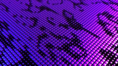 4k Çözünürlük Videosu: Dijital Teknoloji Konsepti. Parlayan Mor Küplerin Soyut Manzarası Kusursuz Döngü Taşıma ve Geometrik Şablon Oluşturma