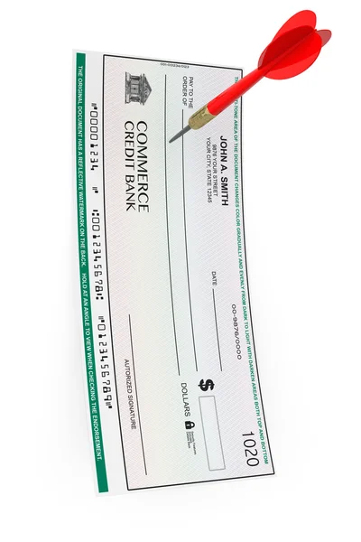 Cheque de banco em branco com seta de dardos — Fotografia de Stock
