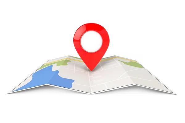 Folded Abstract Navigation Map with Target Pin — Stock Photo, Image