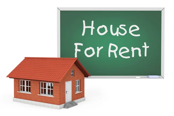 3d House with House For Rent Sign Blackboard — Stock Photo, Image