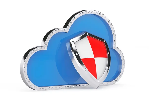 Concetto di sicurezza Internet. Cloud 3d con scudo di protezione — Foto Stock
