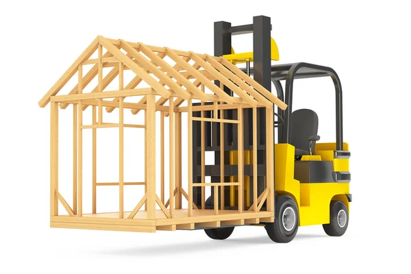 Forklift Truck Moving Frame House — Stock Photo, Image