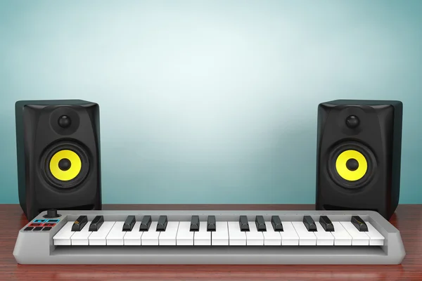Oude stijl foto. Digitale Piano Synthesizer met luidsprekers — Stockfoto