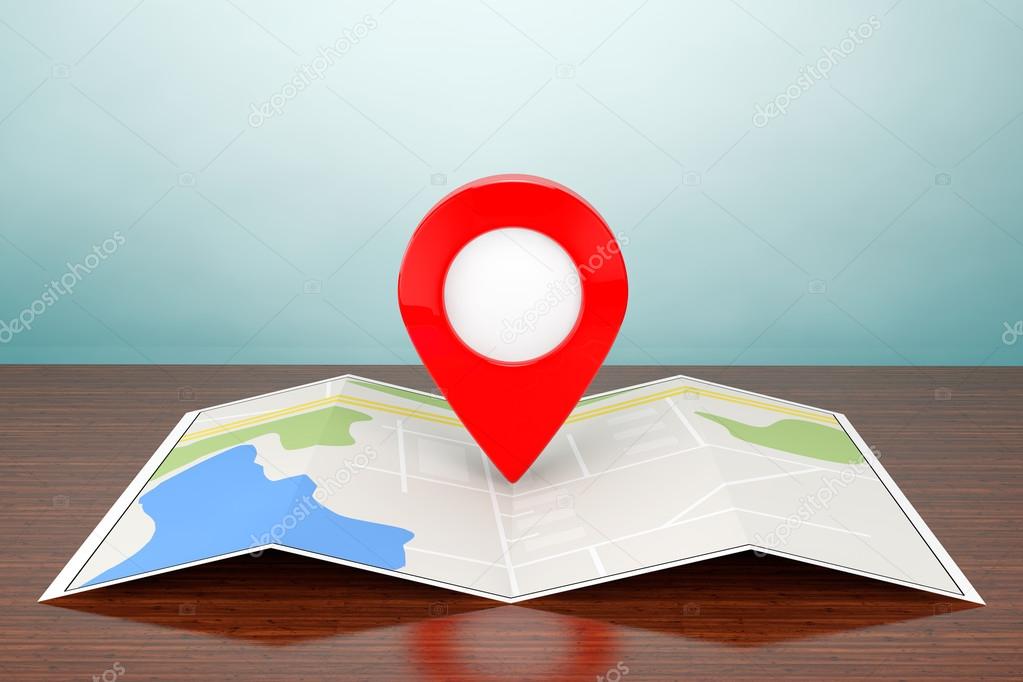 Old Style Photo. Folded Abstract Navigation Map with Target Pin