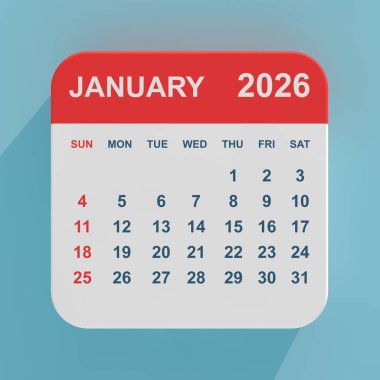 Düz Simge Takvimi Ocak 2026 mavi arka planda. 3d Hazırlama