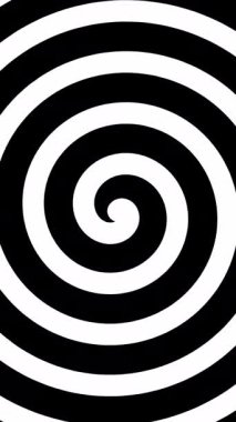 Sosyal Medya için 4k Çözünürlük Dikey Videosu: Hipnoz Etkisi Konsepti. Kusursuz Döngü Animasyonu Siyah ve Beyaz Sarmal Şablon Parlayan Dairesel Hareket ile Optik İllüzyon Oluşturuyor