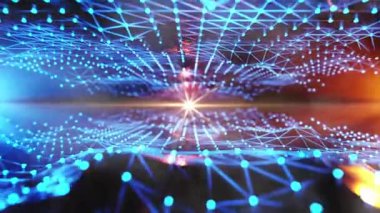 4k Çözünürlük Videosu: Teknoloji ve Ağ Kavramı. Merkezde Parlak Işıkla Parlayan Mavi Veri Bağlantılarının Karanlık Arkaplanda Kusursuz Dönüşümlü Canlandırılmasının Soyut Görüntülenmesi