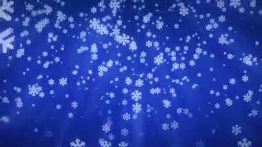 4k Çözünürlük Videosu: Kış ve Tatil Konsepti. Işıldayan Beyaz Kar Taneleri Kusursuz Döngüsü Düşen Mavi Arkaplan