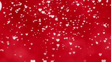 4k Çözünürlük Videosu: Aşk ve Aşk Konsepti. Beyaz Parlayan Kalpler Kusursuz Döngülü Canlandırma Canlı Kırmızı Arkaplanda Yüzüyor