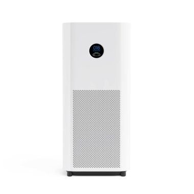 Temiz hava ve ev sağlığı kavramı. Beyaz arka planda izole edilmiş, kapalı hava kalitesi gelişimi için dijital görüntüsü olan modern beyaz hava temizleyicisi. 3d Hazırlama