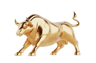 Finansal Büyüme ve Boğa Pazarı Konsepti. Altın Boğa Heykeli Yatırım Başarısını Sembolize Ediyor Beyaz Arkaplanda İzole Edildi. 3d Hazırlama