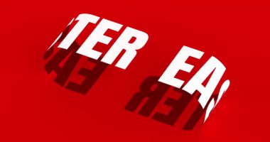 4k Çözünürlük Videosu: Paskalya Tatilleri ve Kutlama Konsepti. Kalın Beyaz Paskalya Tipografisi Güçlü Gölgesiz Dönüşümlü Alfa Eşleşmesi ile Parlak Kırmızı Arkaplanda