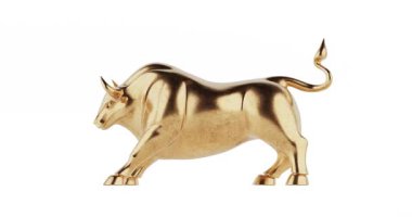 4k Çözünürlük Videosu: Finansal Büyüme ve Boğa Pazarı Konsepti. Altın Boğa Heykeli Yatırım Başarısını Sembolize Ediyor Siyah Arkaplanda Alfa Matte ile Dönüşümlü Kusursuz Dönüşümlü