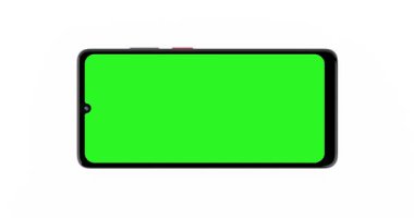 4k Çözünürlük Videosu: Mobil Teknoloji ve Model Konsepti. Alfa Matte ile Beyaz Arkaplanda Yeşil Ekran Görünümlü Modern Akıllı Telefon