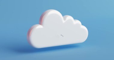 4k Çözünürlük Videosu: Bulut Hesaplama ve Bakım Konsepti. Metalik Kıvrımlı Beyaz Bulut Simgesi Yapılandırmayı Sembolize Ediyor Ve Teknik Destekliyor Kusursuz Döngüsüz Döngülü Animasyon Mavi Arkaplanda Alfa Matte ile