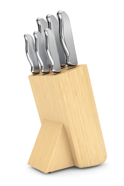 Set di coltelli da cucina professionali in scatola di legno — Foto Stock
