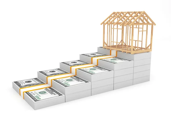 부동산 비즈니스 개념입니다. 통해 돈 스택 하우스 프레임 — 스톡 사진