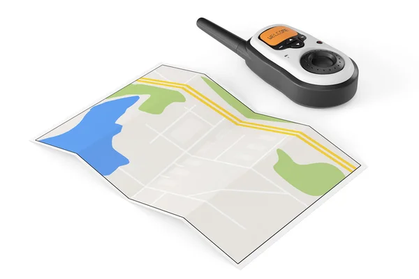 Dois rádio Walkie Talkie com mapa — Fotografia de Stock