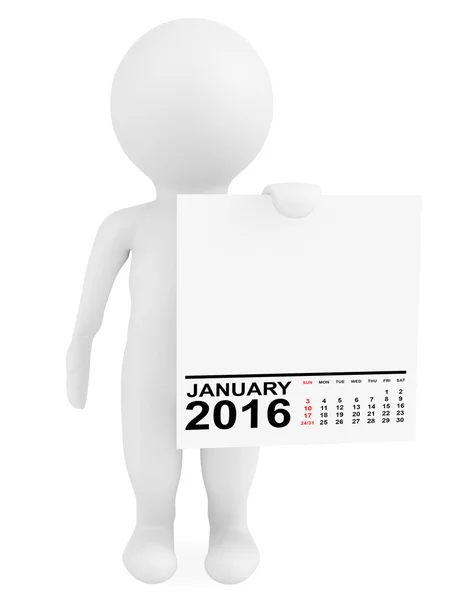 Character holding calendar January 2016 — Stock Photo, Image