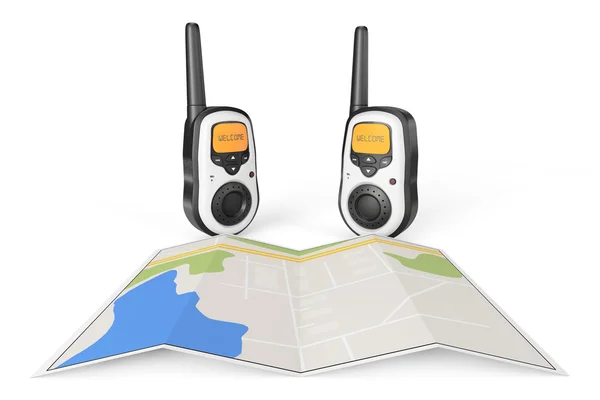 Dois rádio Walkie Talkie com mapa — Fotografia de Stock
