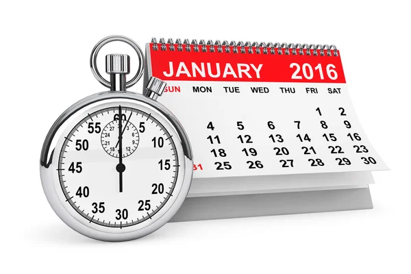 Januar 2016 Kalender mit Stoppuhr — Stockfoto