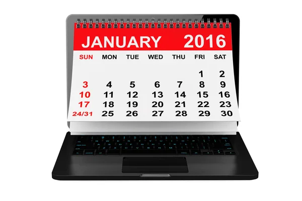 Enero 2016 calendario sobre pantalla portátil — Foto de Stock
