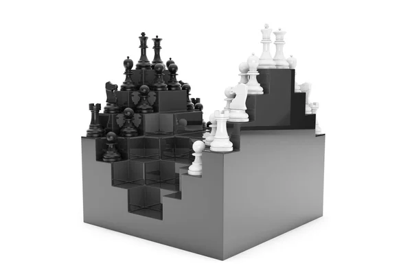 Abstrakt schackbräde och uppsättning schackpjäser — Stockfoto