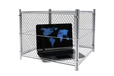 Laptop inside a wired fence clipart