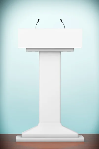 Old Style Photo. White Podium Tribune Rostrum Stand with Microph — Stock Photo, Image