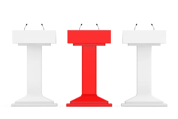 White with Red One Podium Tribune Rostrum Stands with Microphone — Stock Photo, Image