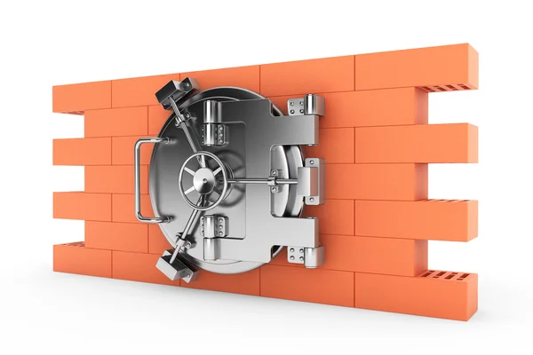 Metallic Bank Vault Door over the Brick Wall — Stock Photo, Image