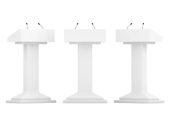 White Podium Tribune Rostrum Stands with Microphones — Stock Photo, Image