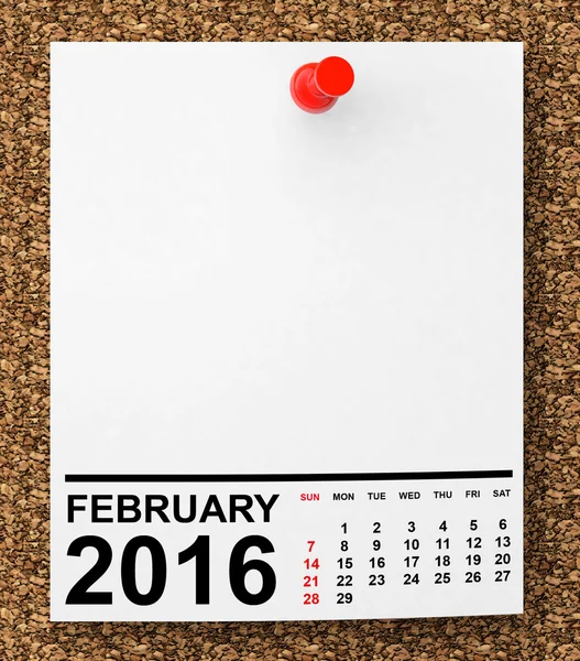 Kalendář únor 2016 — Stock fotografie