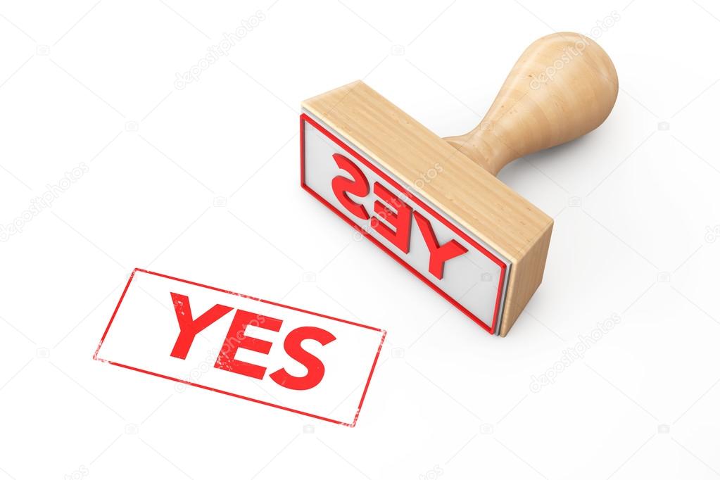 Wooden Rubber Stamp with Yes Sign