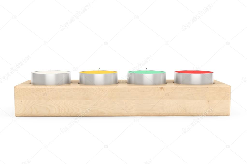 Row of Tea Light candles in wooden stand